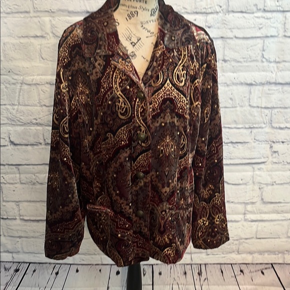 Chico’s Paisley Velvet Blazer Chicos Size 3 XL Silk Lining - Picture 1 of 8